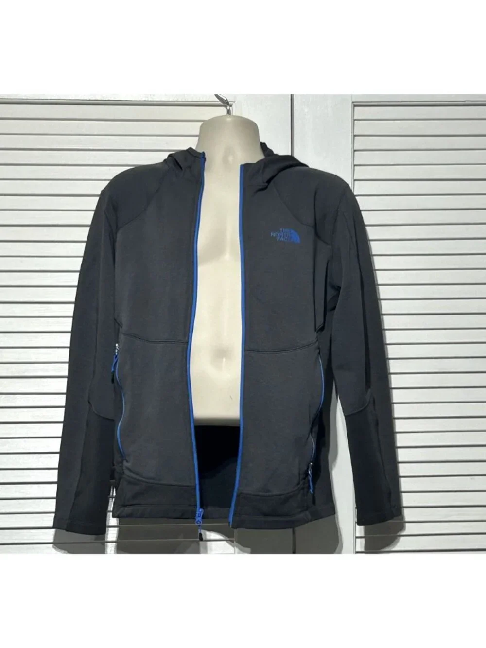 The North Face Men's Gray Blue Full-Zip Fleece Hoodie Athletic Jacket Size M 304